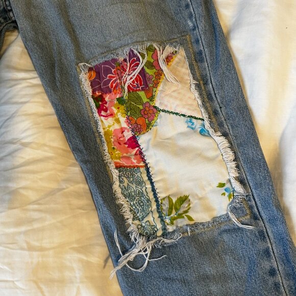 LEVI'S 31” Orange Tab Red Paisley Patchwork Jeans - Picture 3 of 11